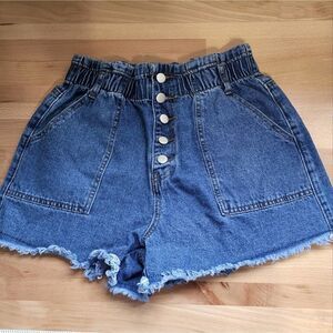 Aaron & Amber high rise denim shorts